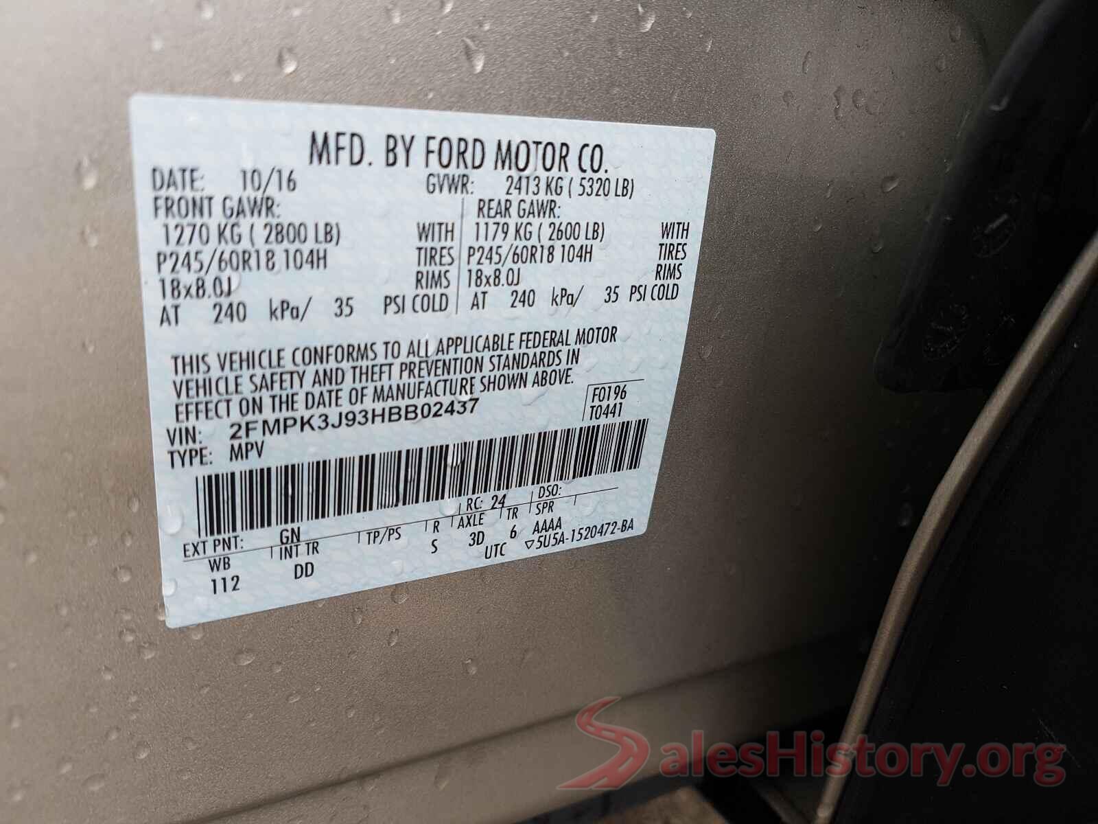 2FMPK3J93HBB02437 2017 FORD EDGE