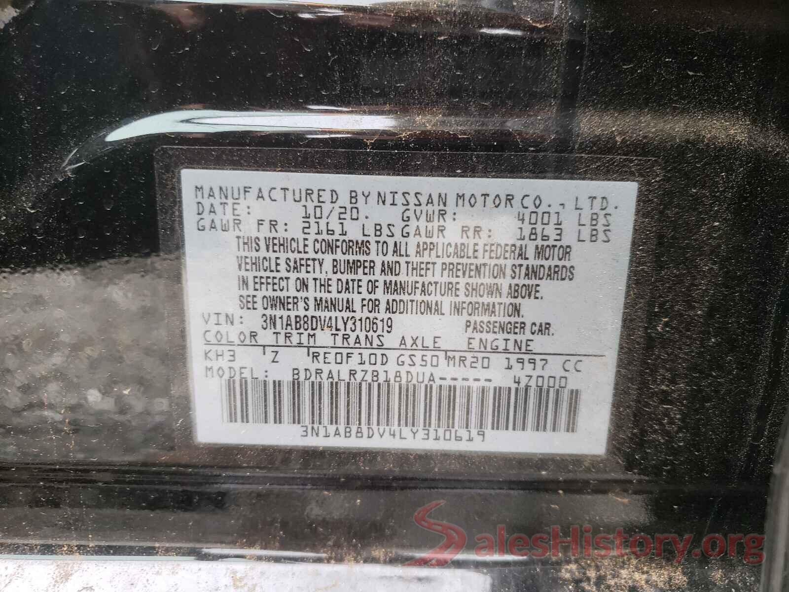 3N1AB8DV4LY310619 2020 NISSAN SENTRA