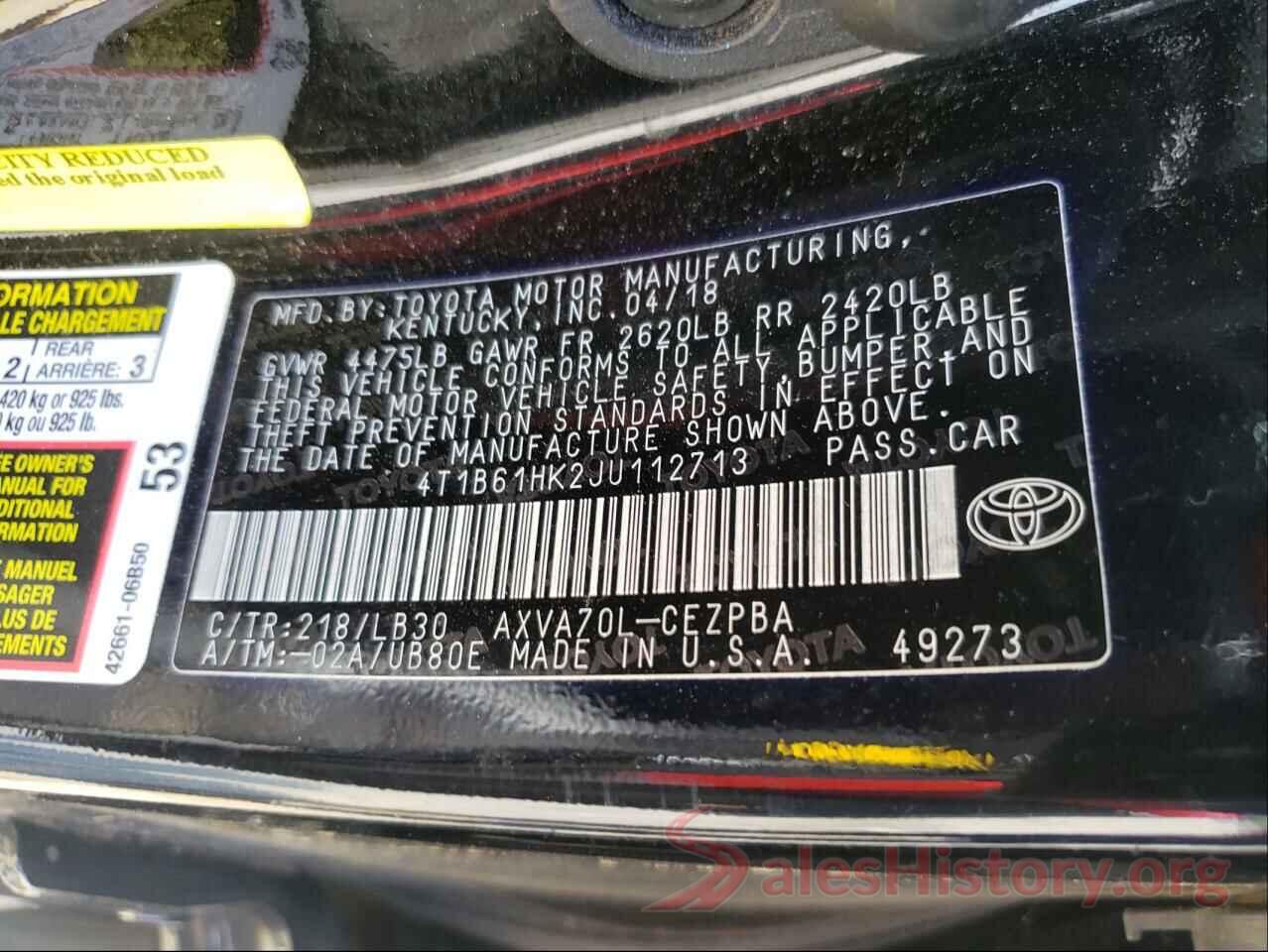 4T1B61HK2JU112713 2018 TOYOTA CAMRY