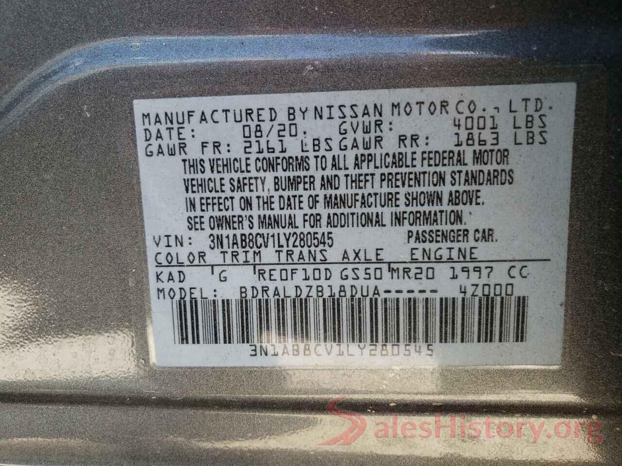 3N1AB8CV1LY280545 2020 NISSAN SENTRA