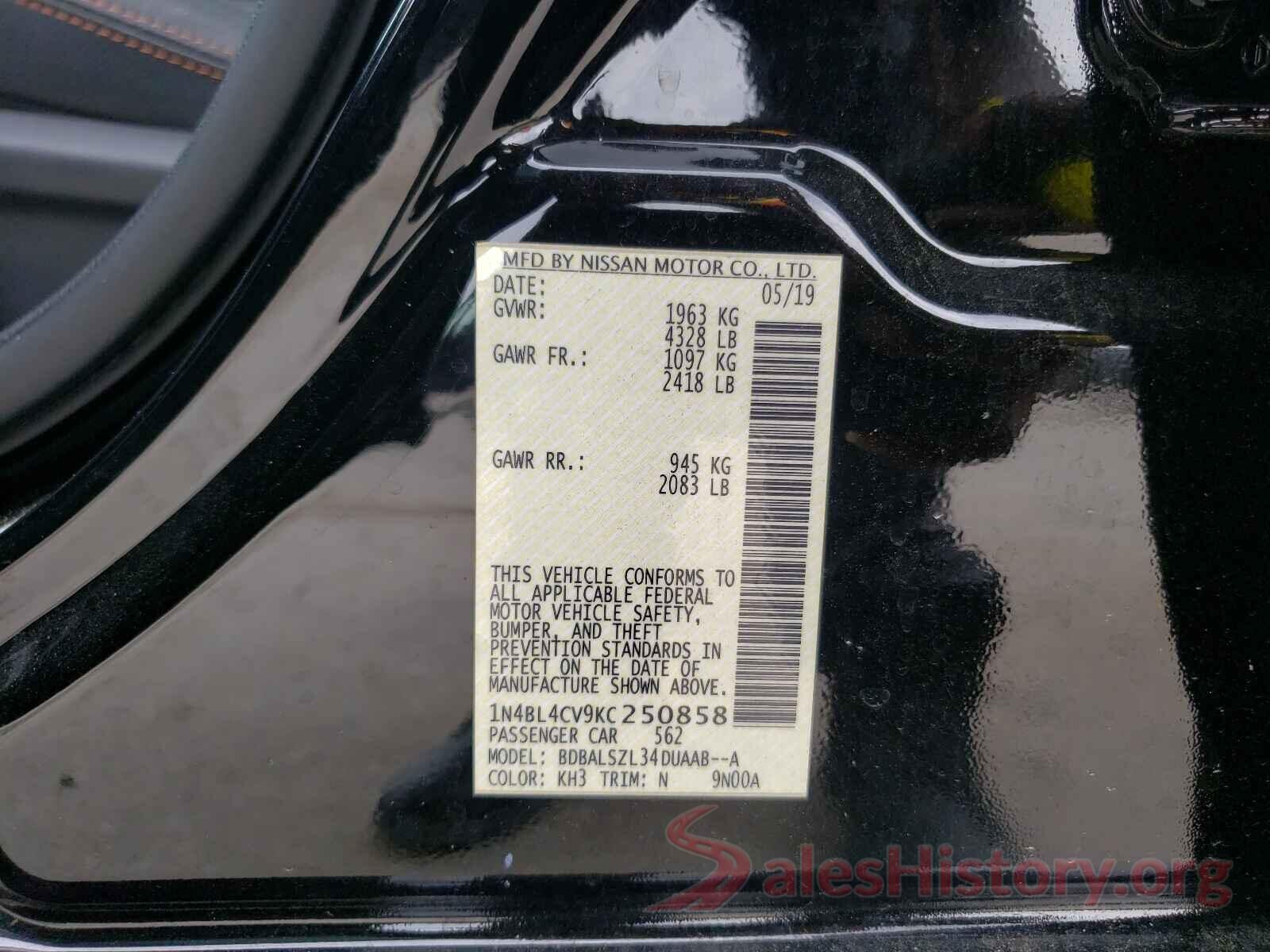 1N4BL4CV9KC250858 2019 NISSAN ALTIMA