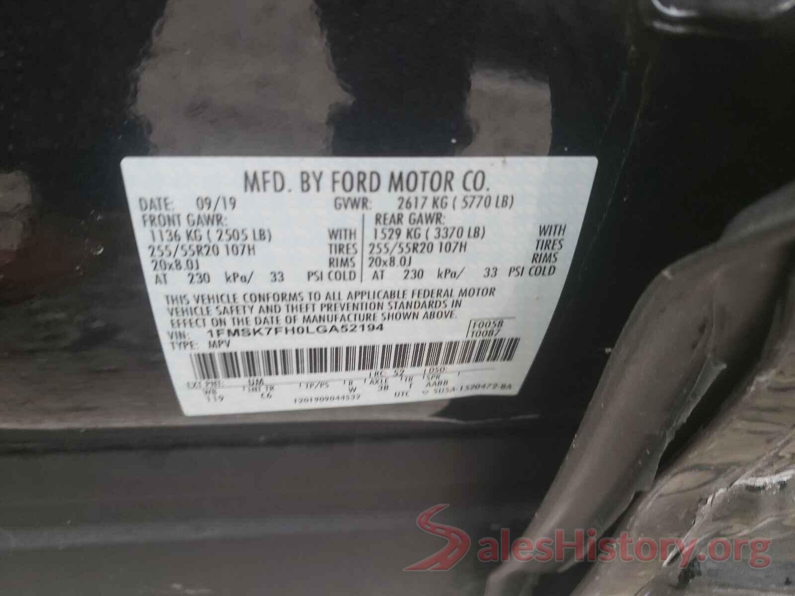 1FMSK7FH0LGA52194 2020 FORD EXPLORER