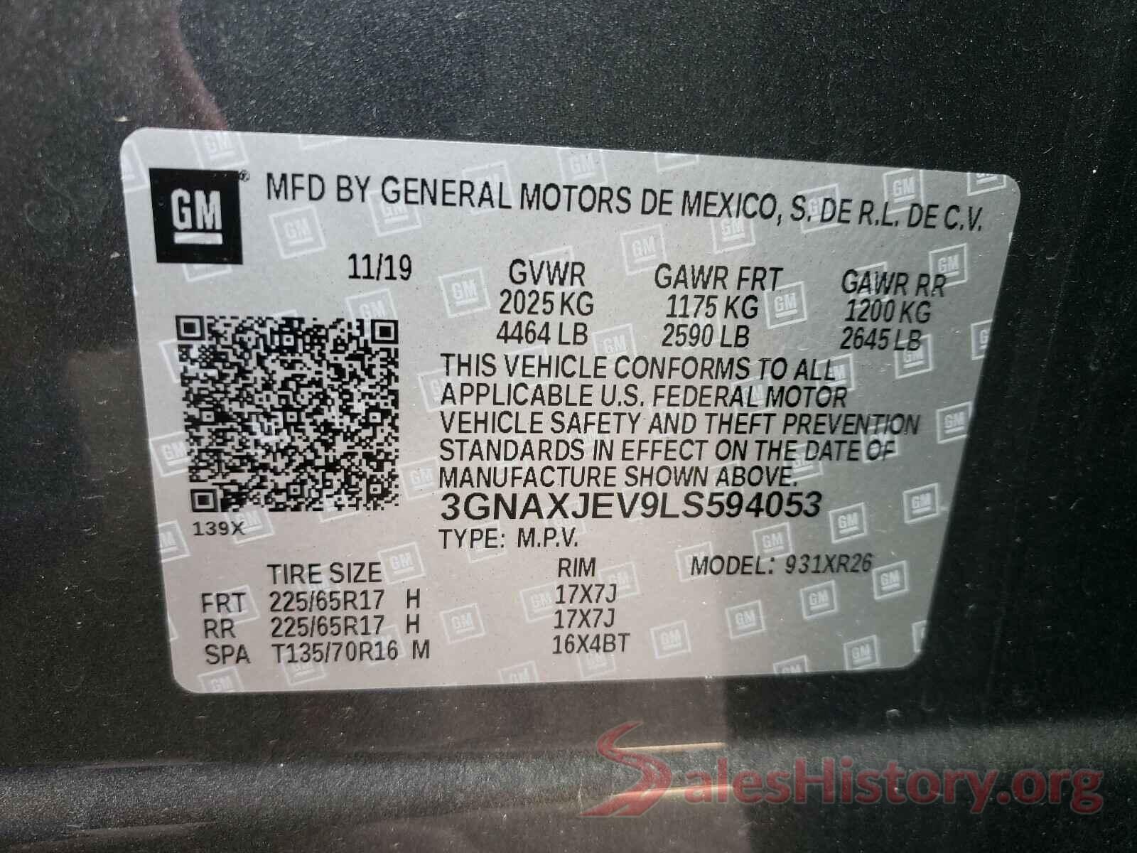 3GNAXJEV9LS594053 2020 CHEVROLET EQUINOX