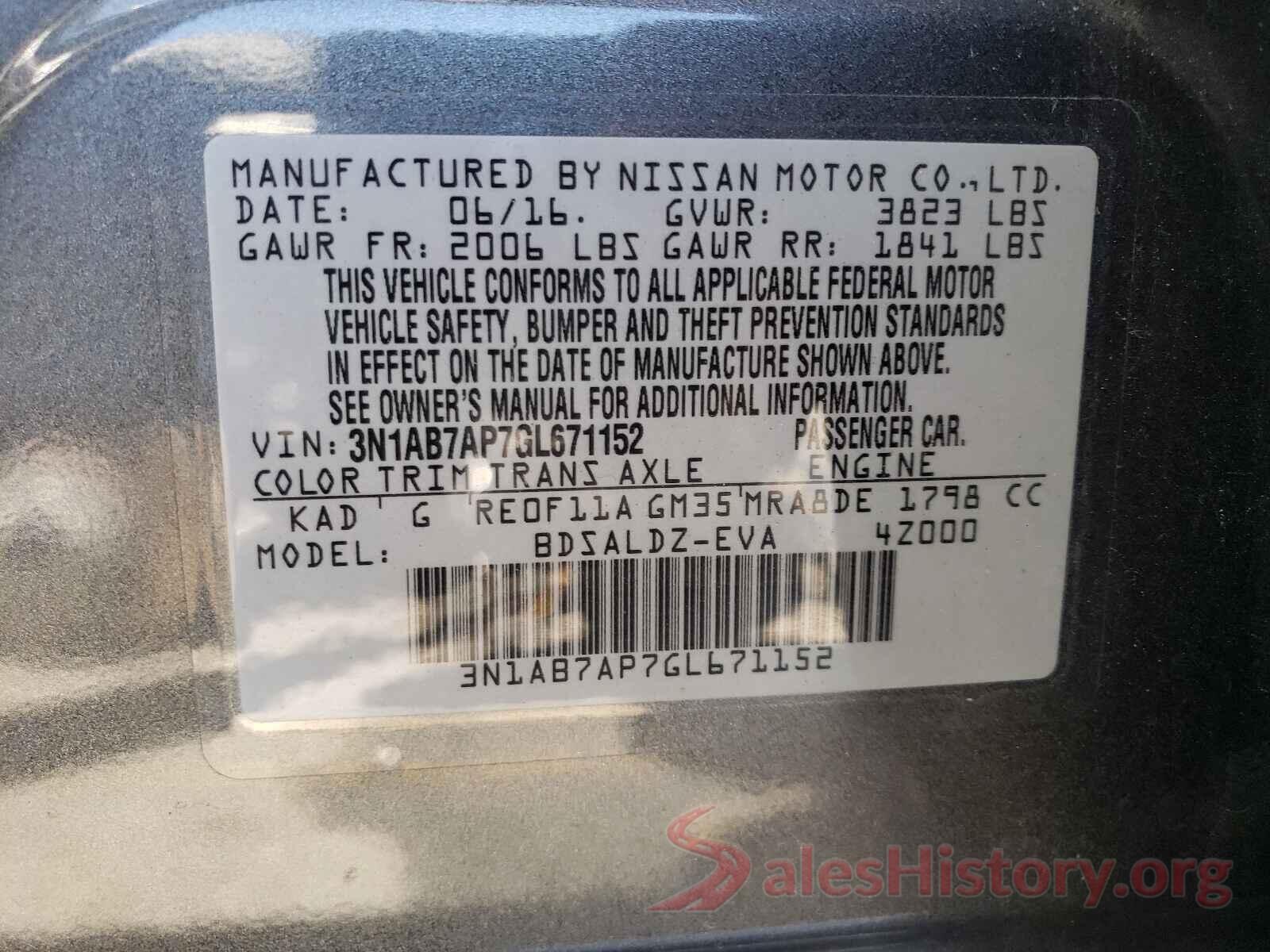 3N1AB7AP7GL671152 2016 NISSAN SENTRA