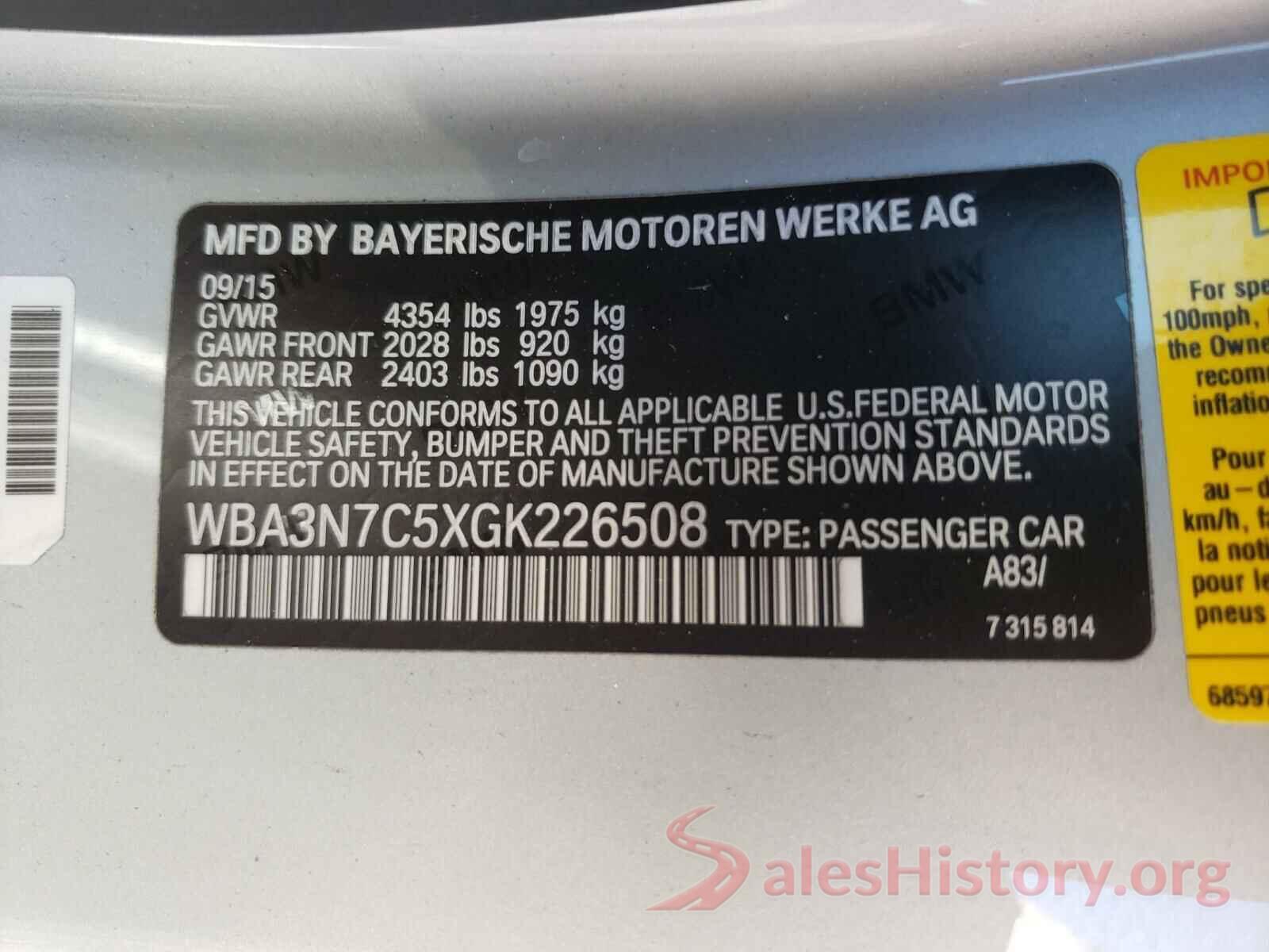 WBA3N7C5XGK226508 2016 BMW 4 SERIES