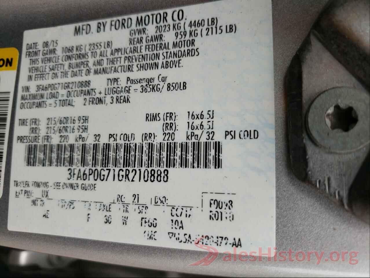 3FA6P0G71GR210888 2016 FORD FUSION