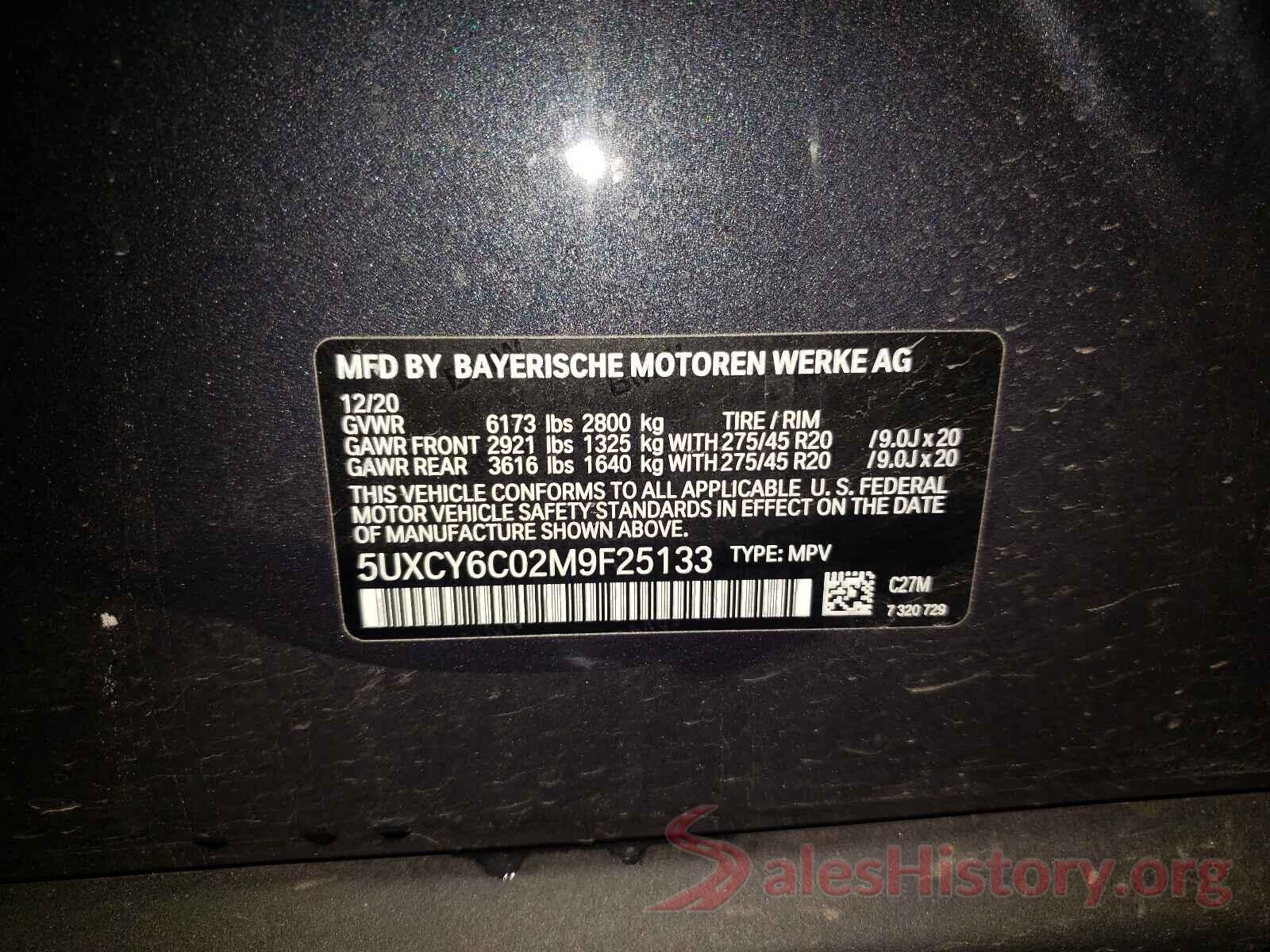 5UXCY6C02M9F25133 2021 BMW X6