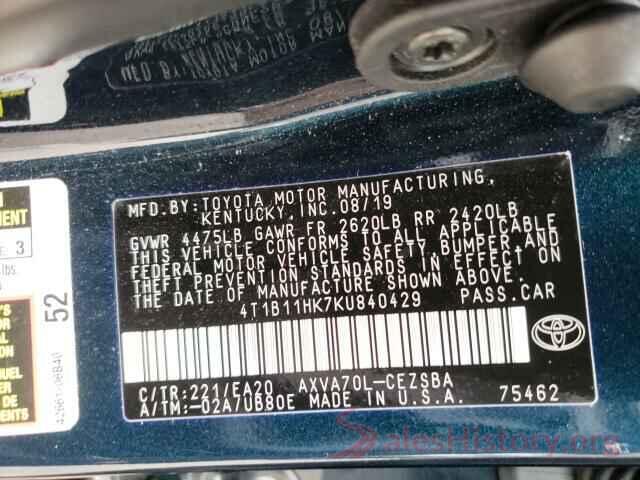 4T1B11HK7KU840429 2019 TOYOTA CAMRY