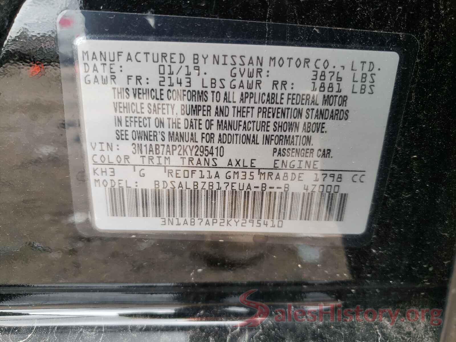 3N1AB7AP2KY295410 2019 NISSAN SENTRA