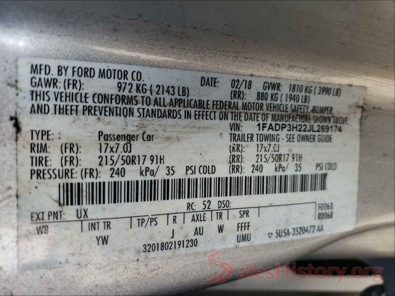 1FADP3H22JL269174 2018 FORD FOCUS