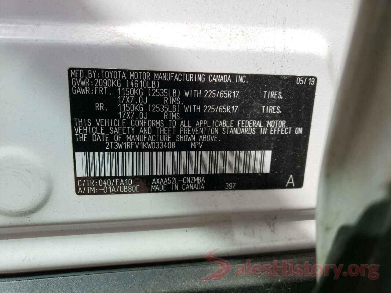 2T3W1RFV1KW033408 2019 TOYOTA RAV4