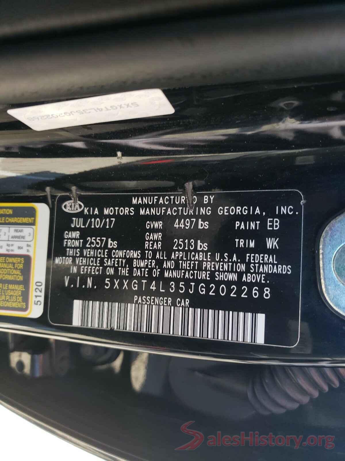 5XXGT4L35JG202268 2018 KIA OPTIMA