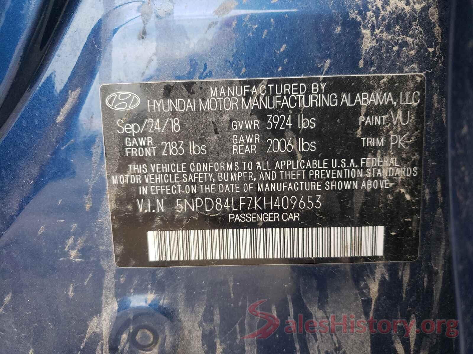 5NPD84LF7KH409653 2019 HYUNDAI ELANTRA