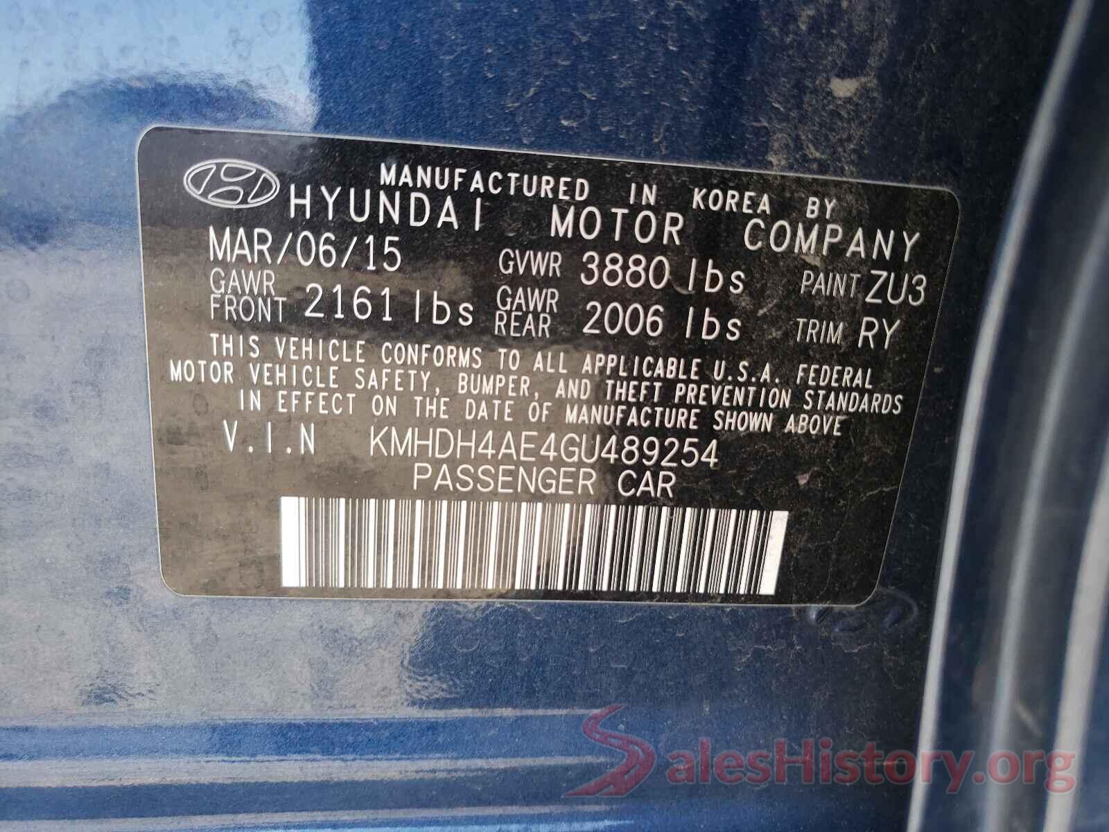 KMHDH4AE4GU489254 2016 HYUNDAI ELANTRA