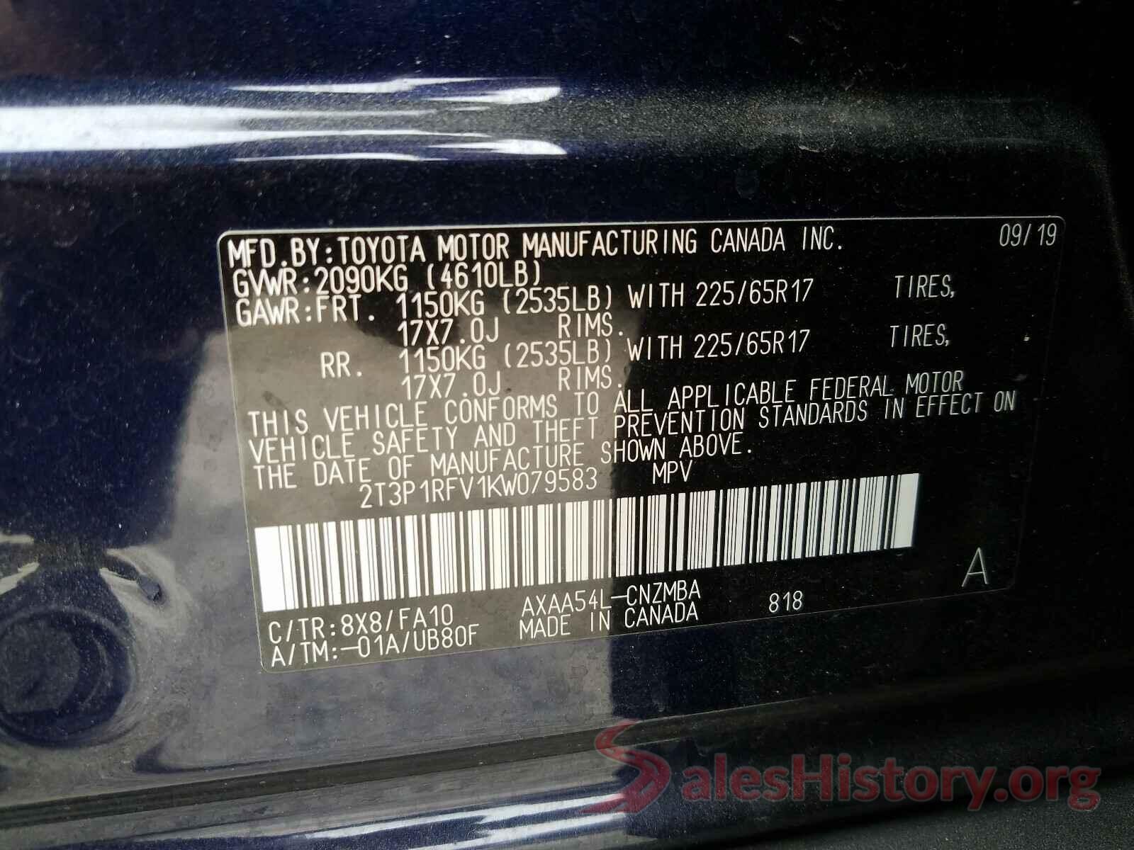 2T3P1RFV1KW079583 2019 TOYOTA RAV4