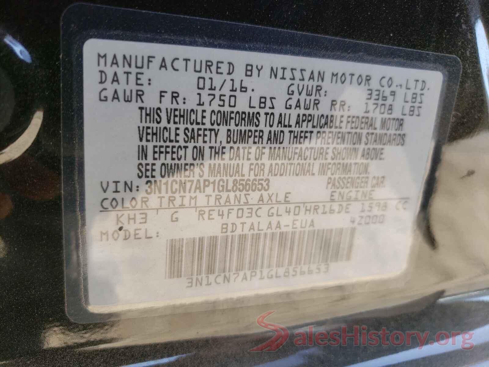 3N1CN7AP1GL856653 2016 NISSAN VERSA