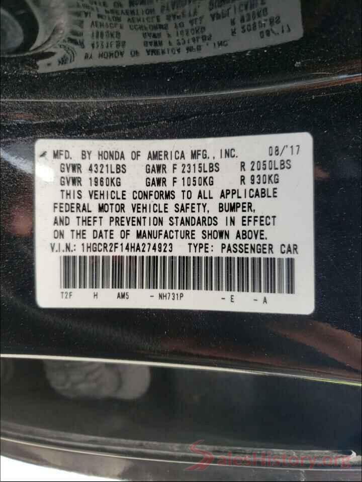 1HGCR2F14HA274923 2017 HONDA ACCORD