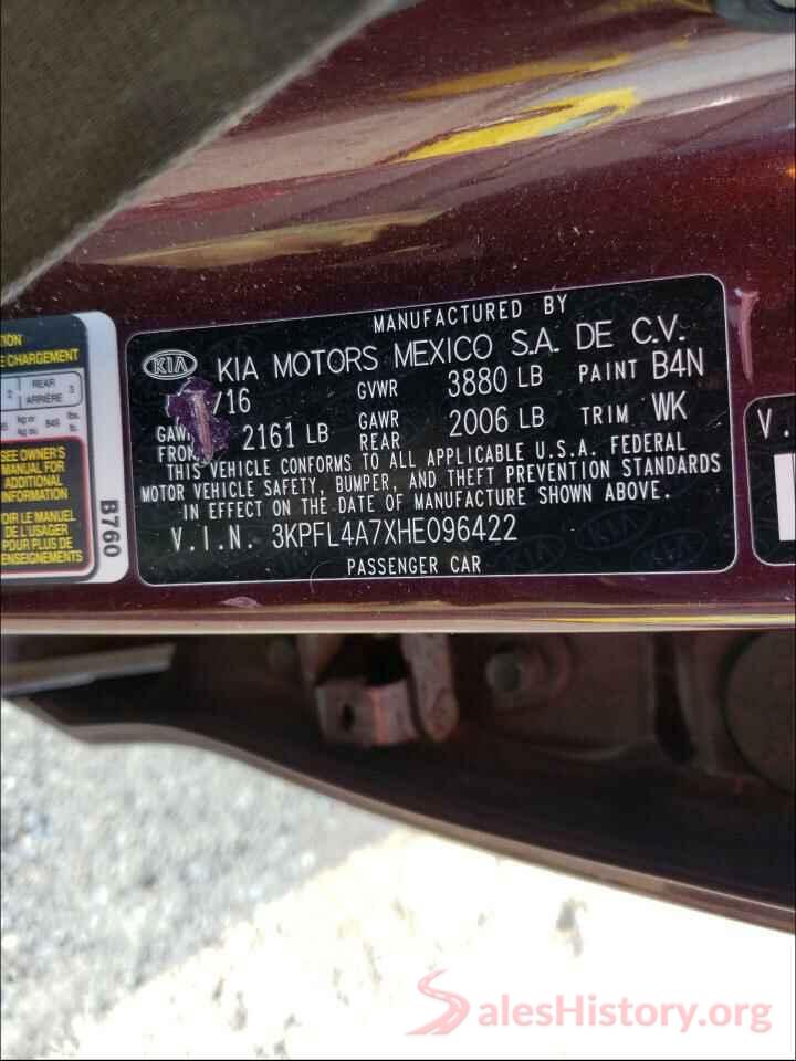 3KPFL4A7XHE096422 2017 KIA FORTE