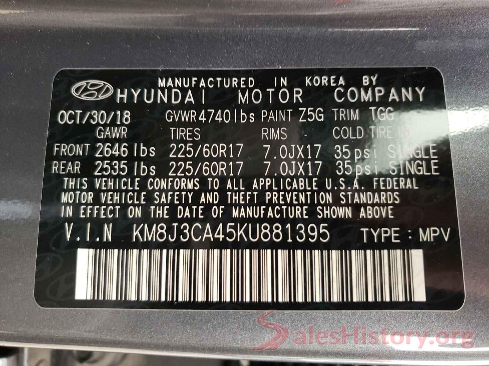 KM8J3CA45KU881395 2019 HYUNDAI TUCSON