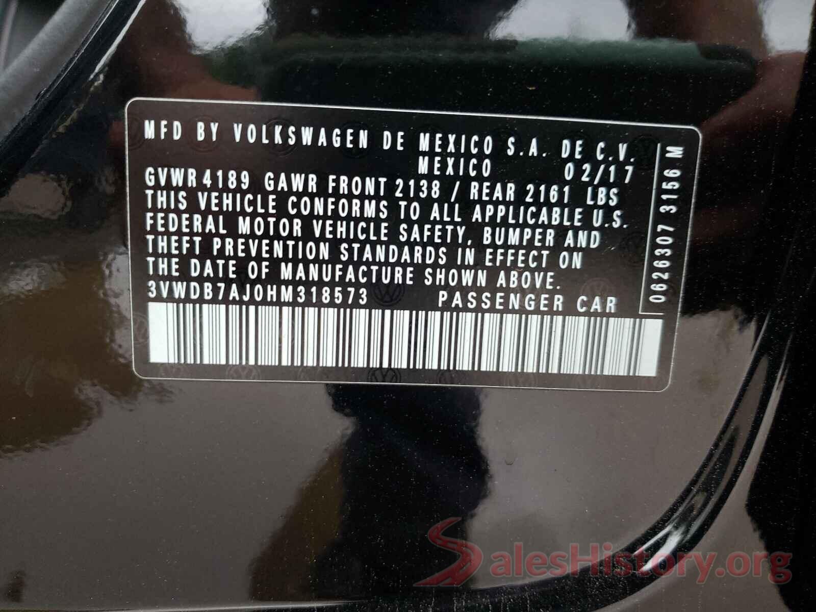 3VWDB7AJ0HM318573 2017 VOLKSWAGEN JETTA