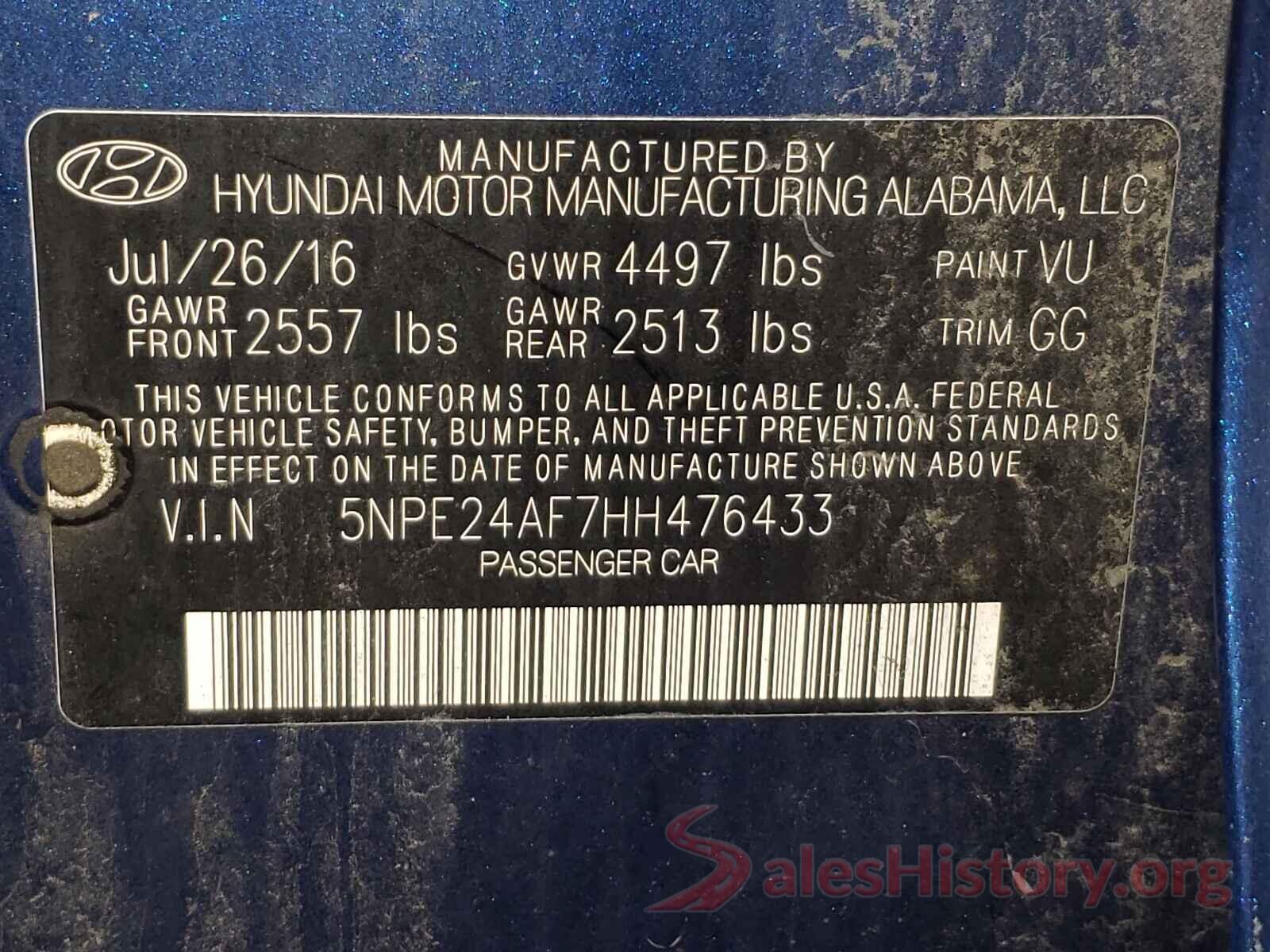 5NPE24AF7HH476433 2017 HYUNDAI SONATA