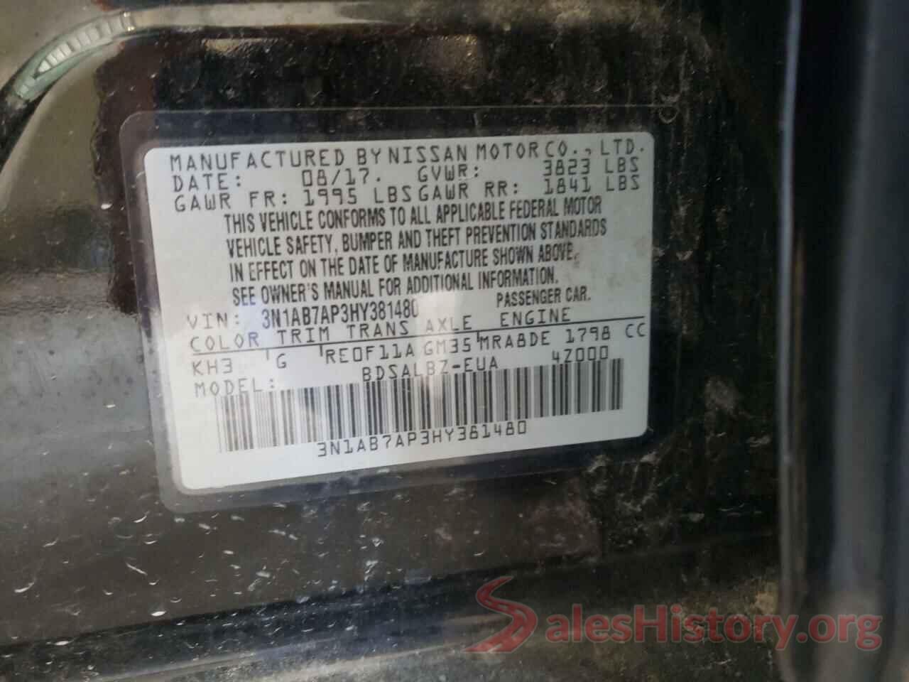 3N1AB7AP3HY381480 2017 NISSAN SENTRA