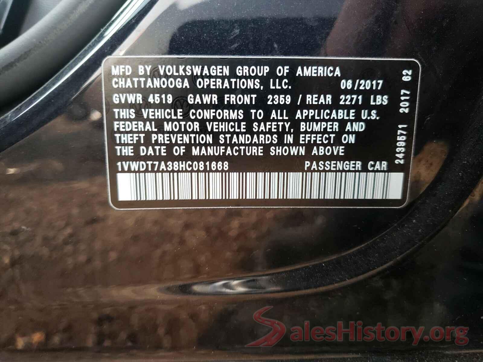 1VWDT7A38HC081668 2017 VOLKSWAGEN PASSAT