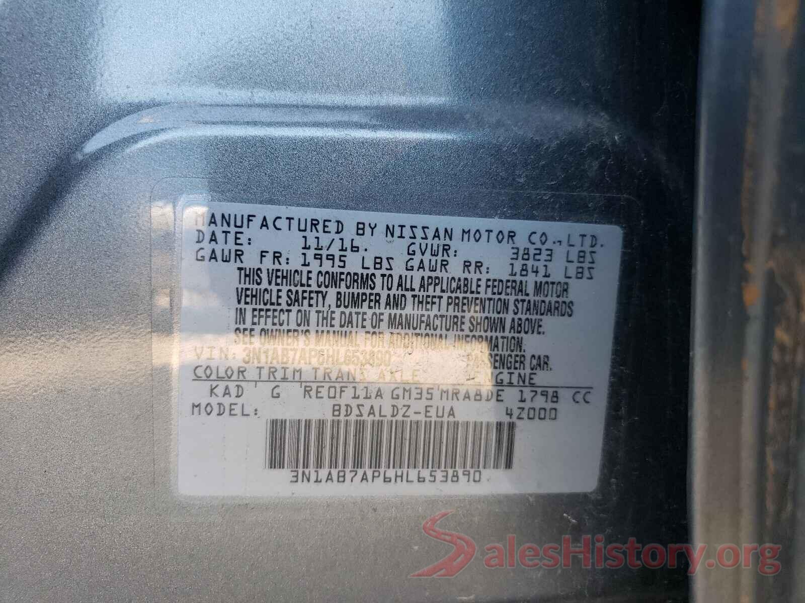 3N1AB7AP6HL653890 2017 NISSAN SENTRA