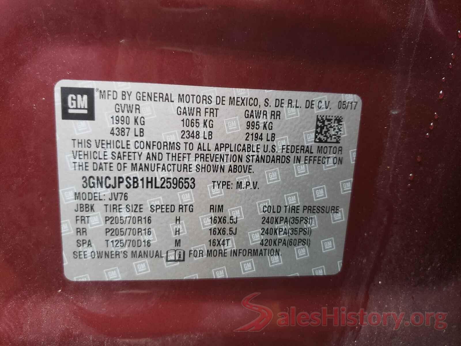 3GNCJPSB1HL259653 2017 CHEVROLET TRAX