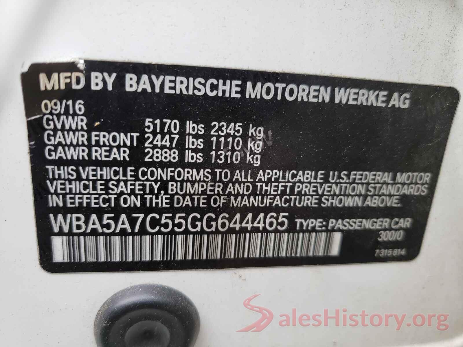 WBA5A7C55GG644465 2016 BMW 5 SERIES