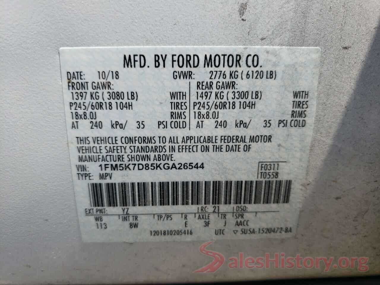 1FM5K7D85KGA26544 2019 FORD EXPLORER