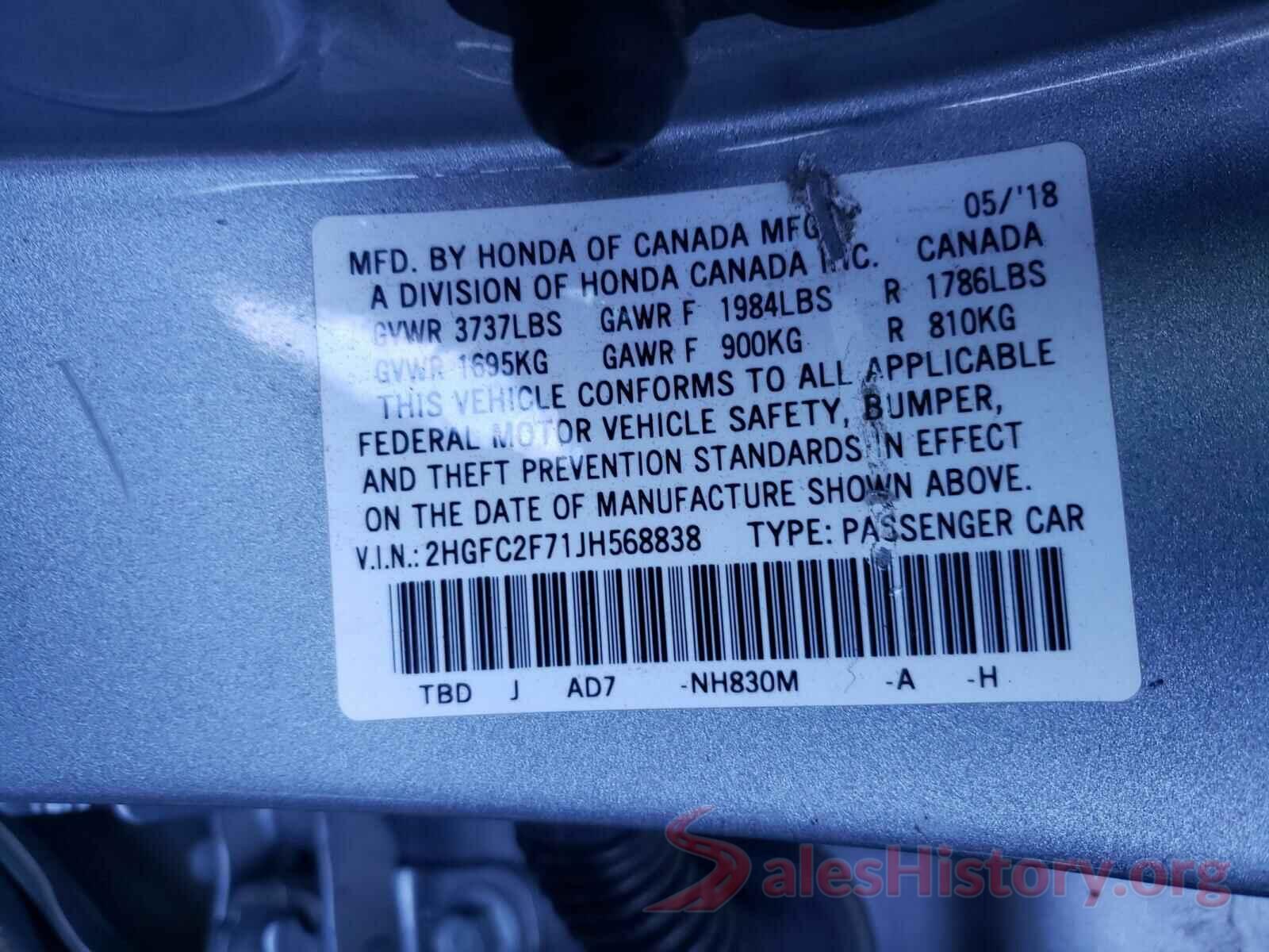 2HGFC2F71JH568838 2018 HONDA CIVIC