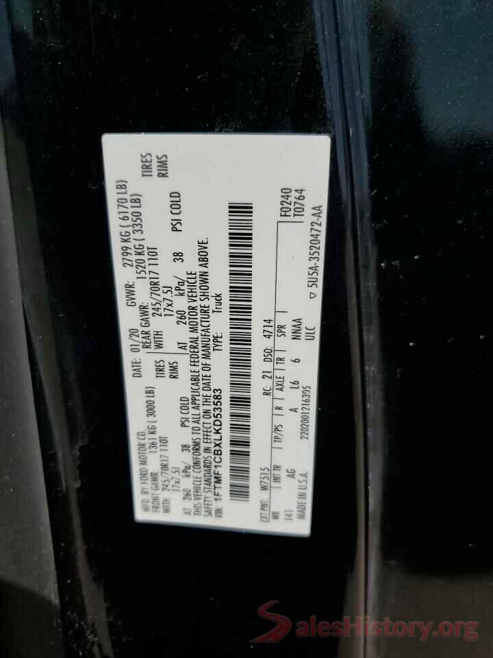 1FTMF1CBXLKD53583 2020 FORD F150