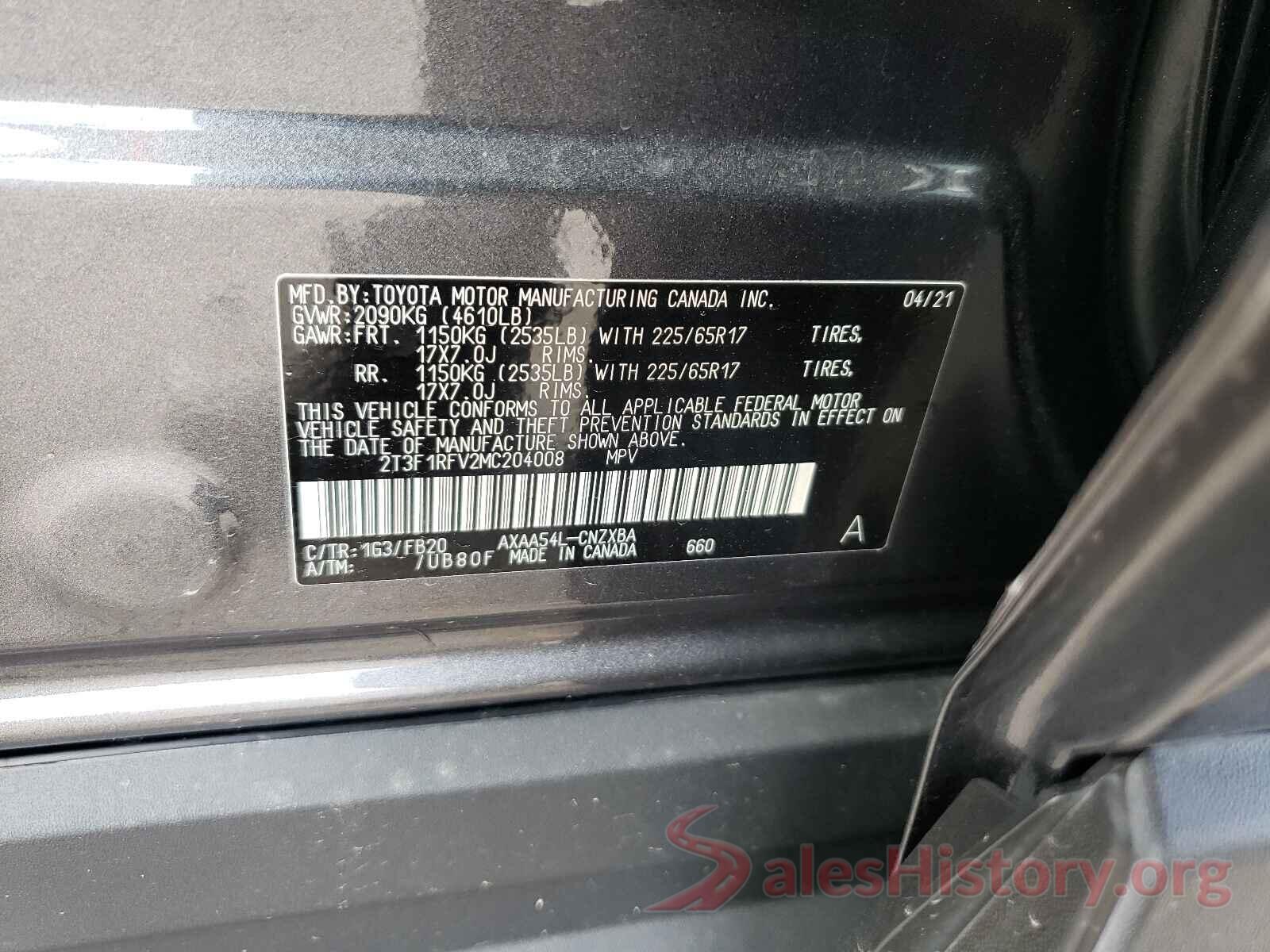 2T3F1RFV2MC204008 2021 TOYOTA RAV4