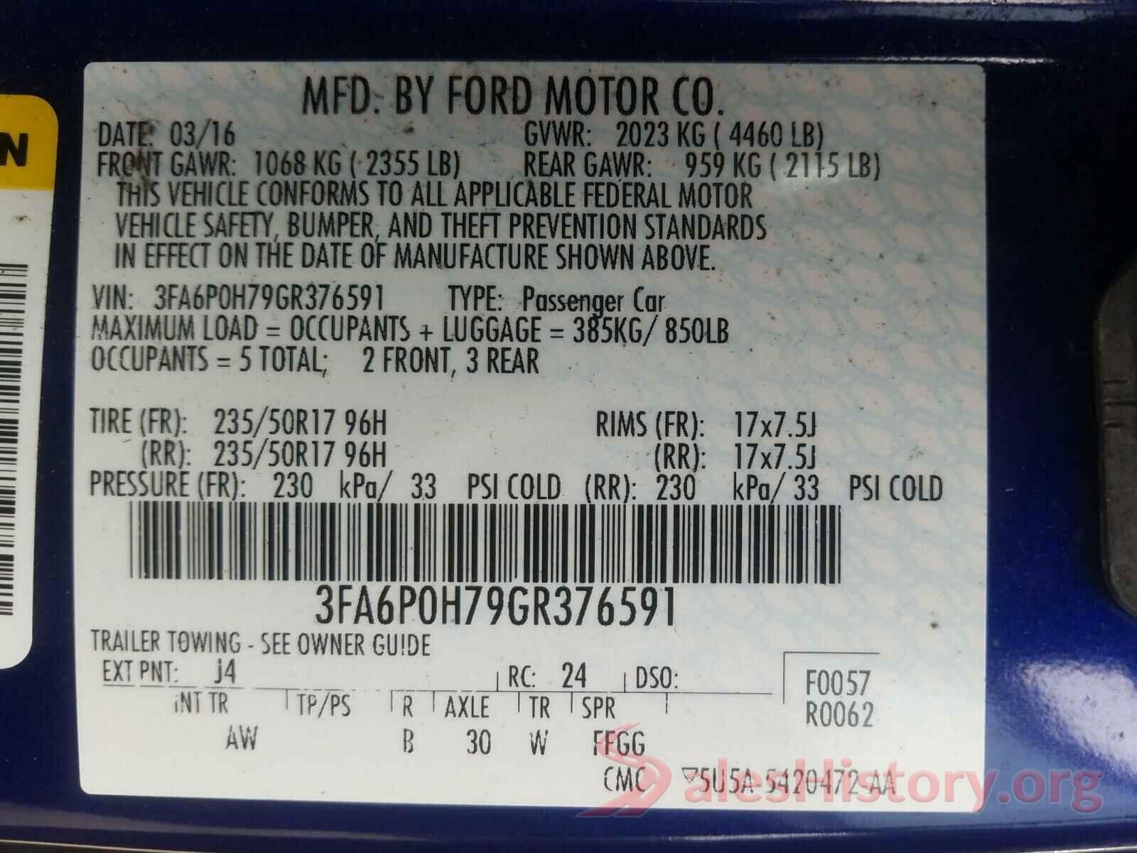 3FA6P0H79GR376591 2016 FORD FUSION