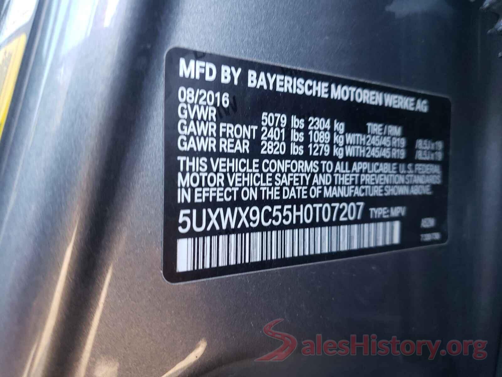 5UXWX9C55H0T07207 2017 BMW X3