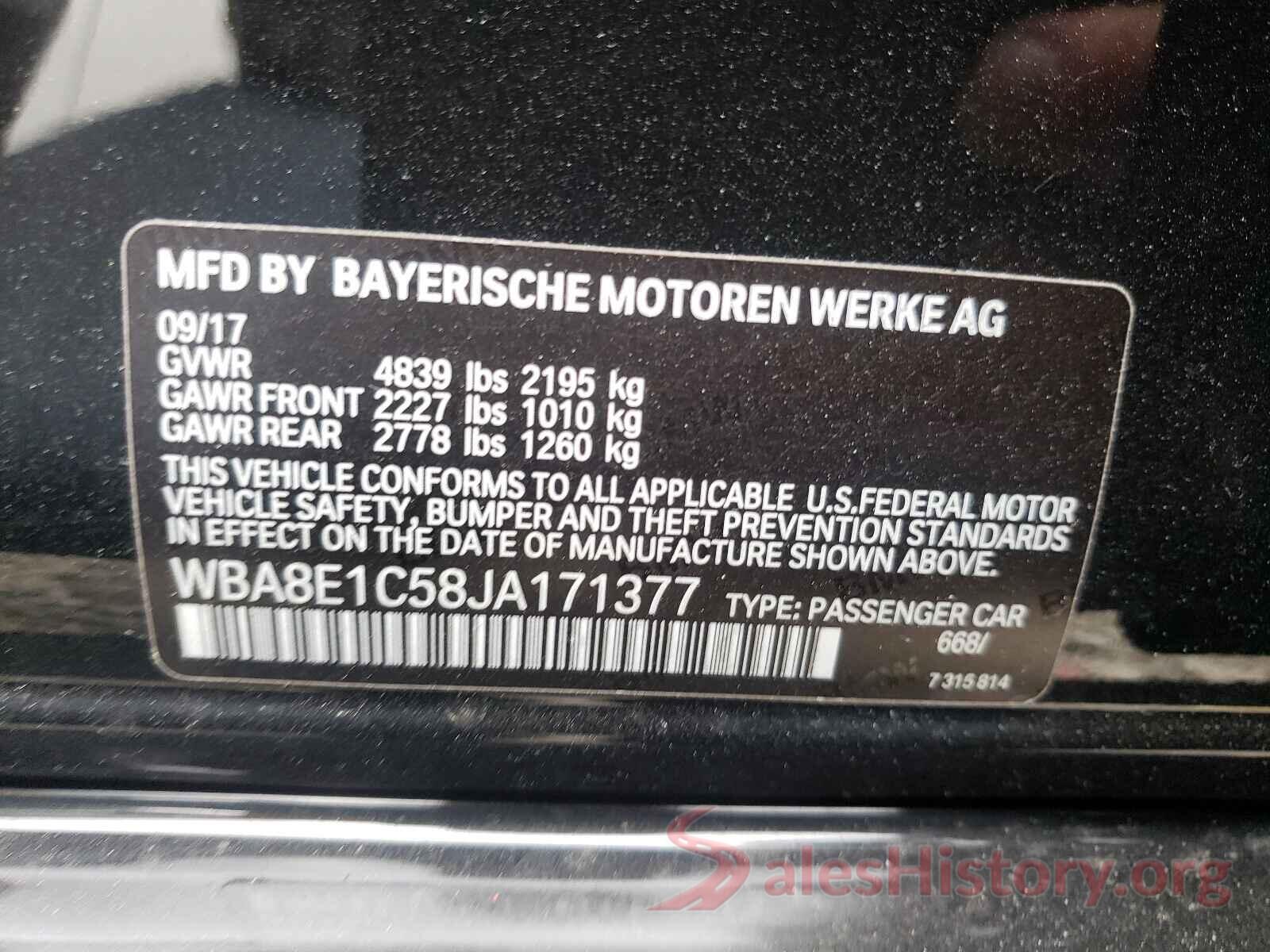 WBA8E1C58JA171377 2018 BMW 3 SERIES