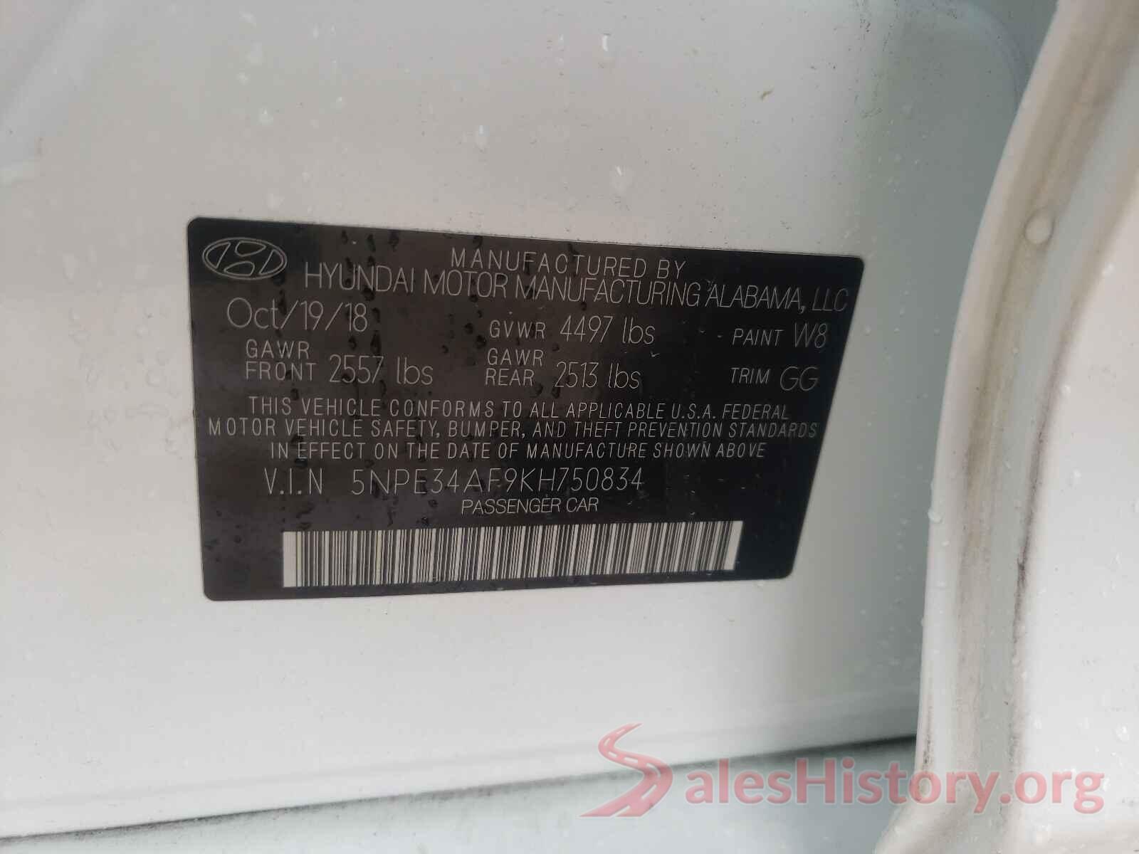 5NPE34AF9KH750834 2019 HYUNDAI SONATA