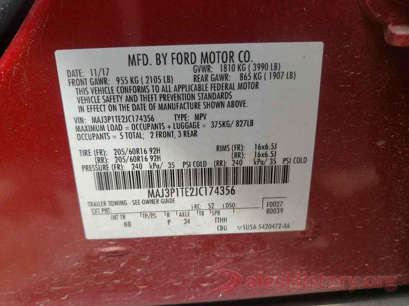 MAJ3P1TE2JC174356 2018 FORD ALL OTHER