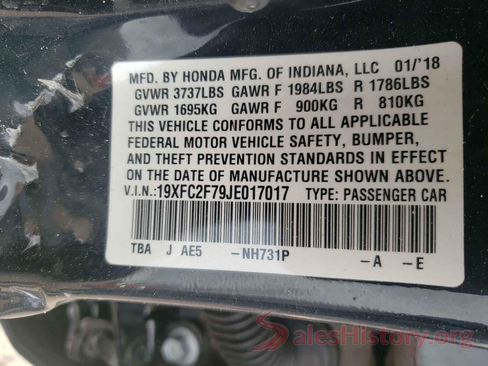 19XFC2F79JE017017 2018 HONDA CIVIC