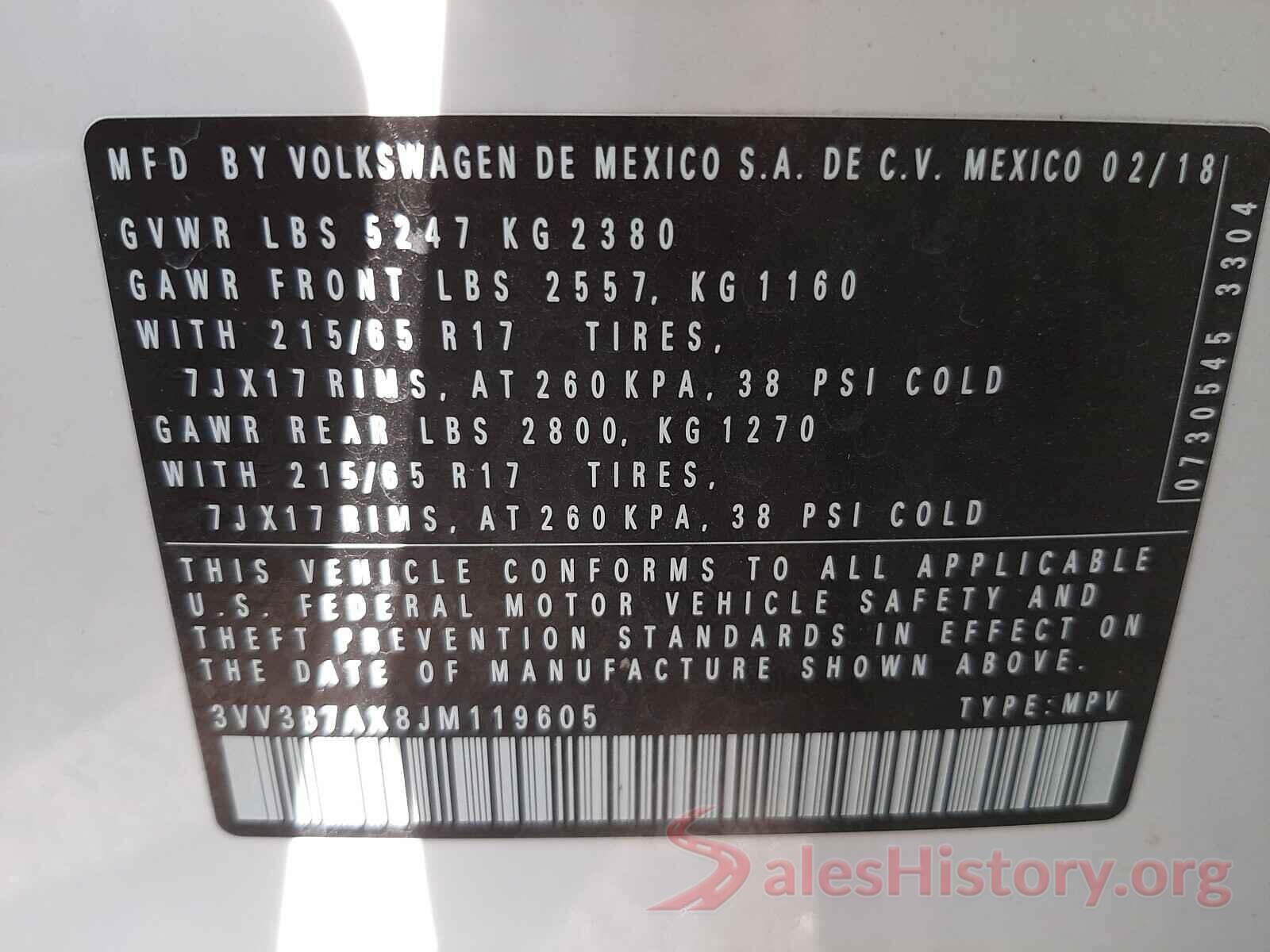 3VV3B7AX8JM119605 2018 VOLKSWAGEN TIGUAN