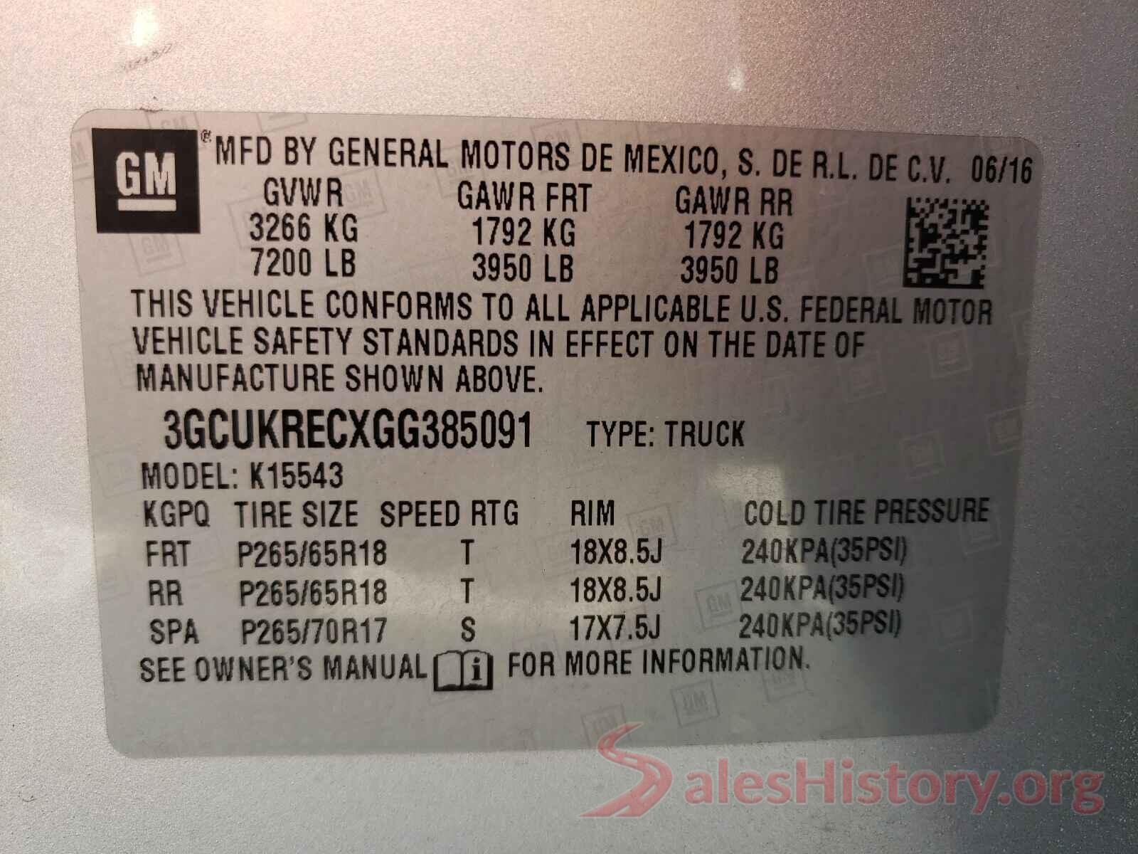 3GCUKRECXGG385091 2016 CHEVROLET SILVERADO