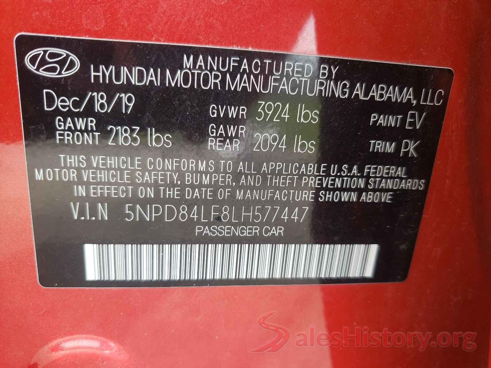 5NPD84LF8LH577447 2020 HYUNDAI ELANTRA