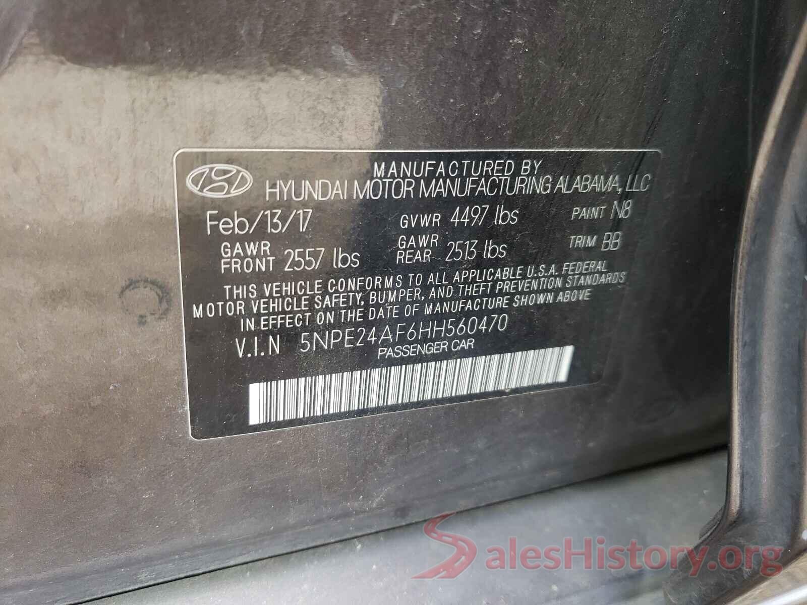 5NPE24AF6HH560470 2017 HYUNDAI SONATA