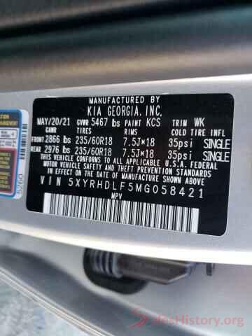 5XYRHDLF5MG058421 2021 KIA SORENTO