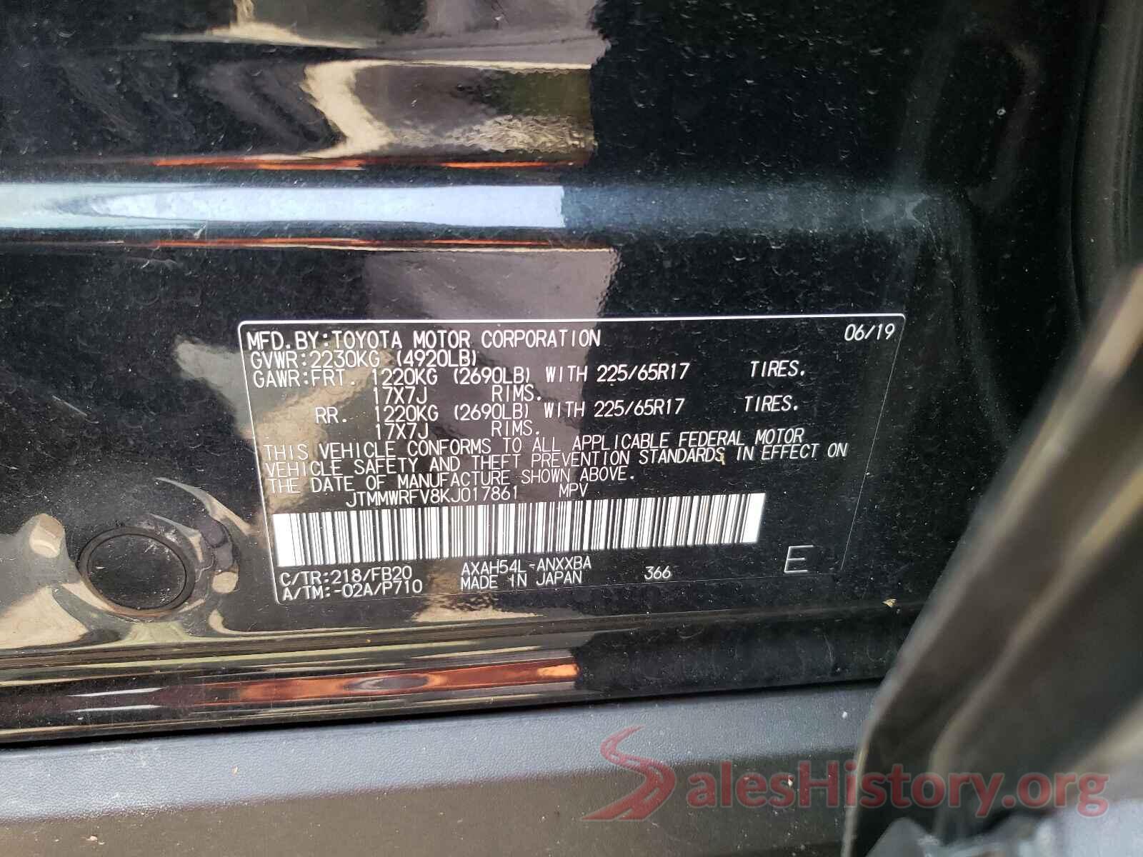 JTMMWRFV8KJ017861 2019 TOYOTA RAV4