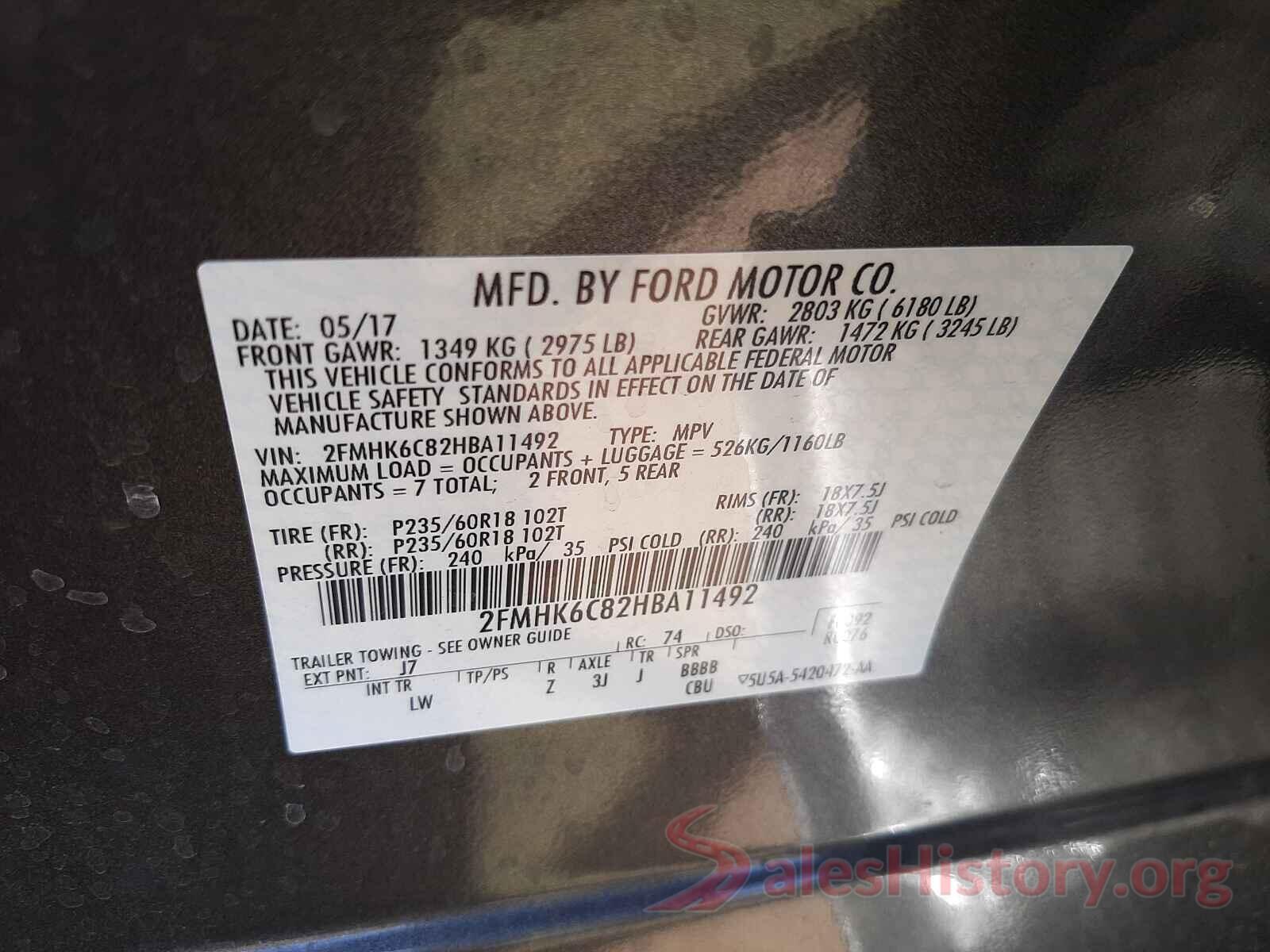 2FMHK6C82HBA11492 2017 FORD FLEX