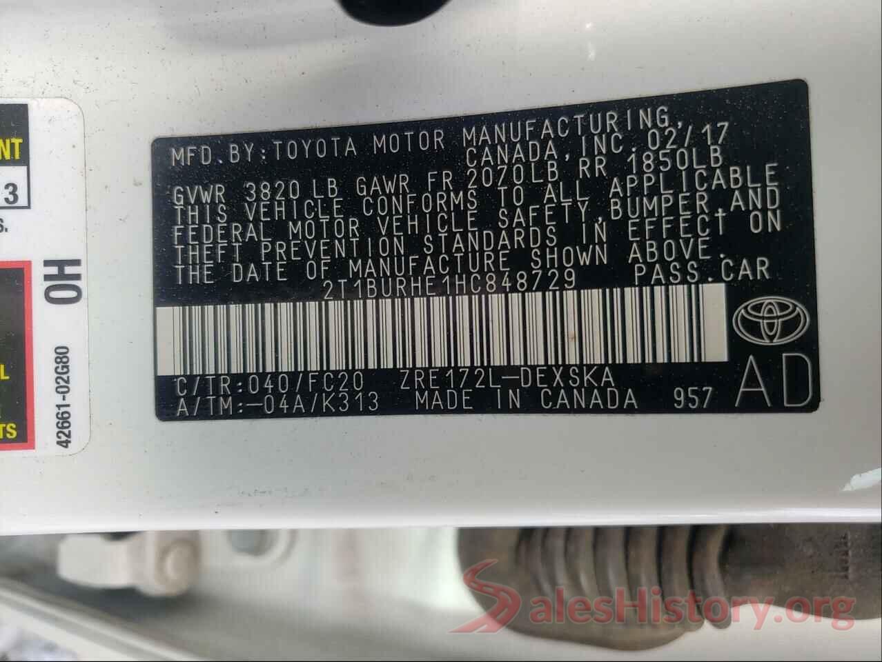 2T1BURHE1HC848729 2017 TOYOTA COROLLA