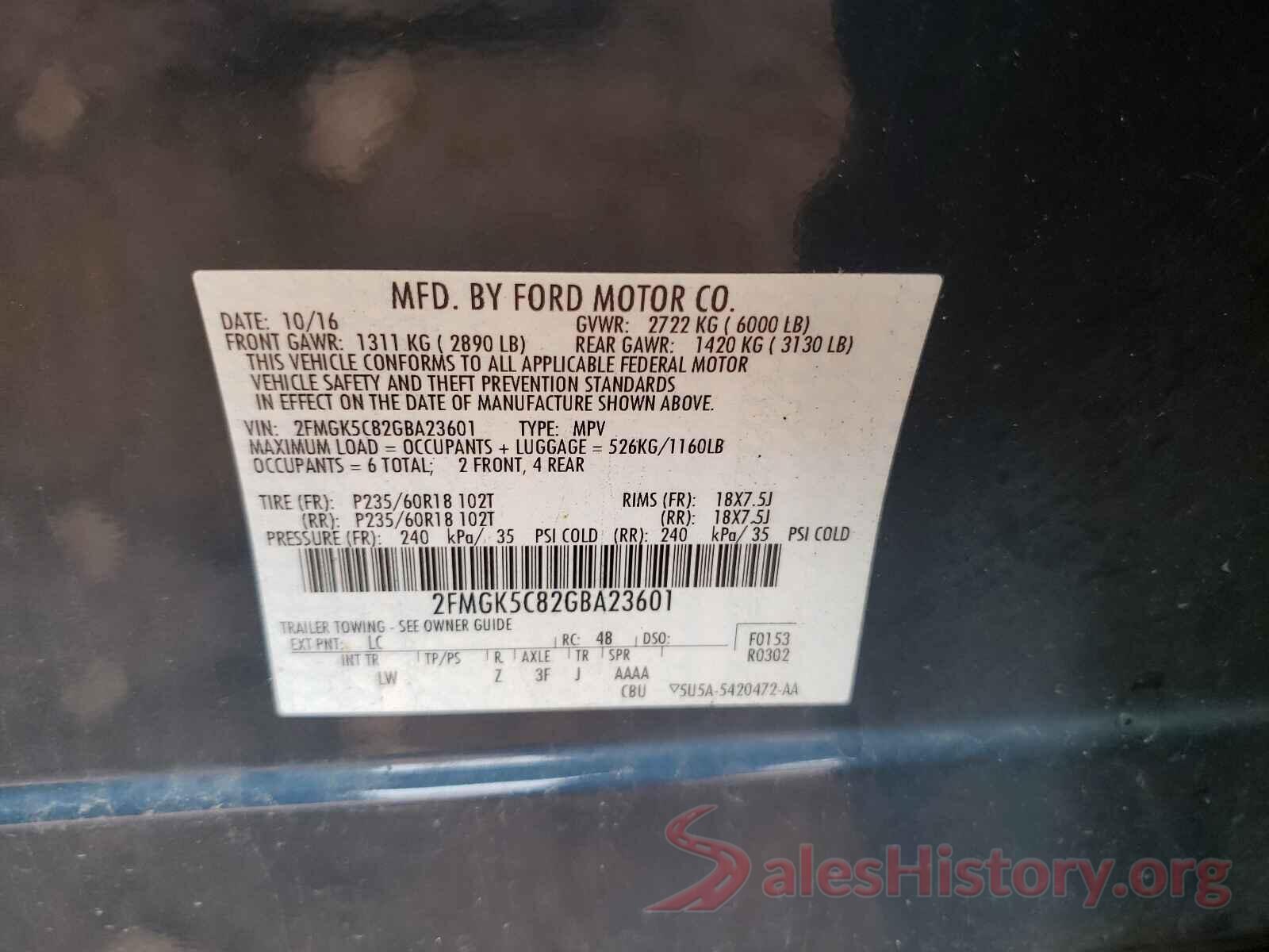 2FMGK5C82GBA23601 2016 FORD FLEX