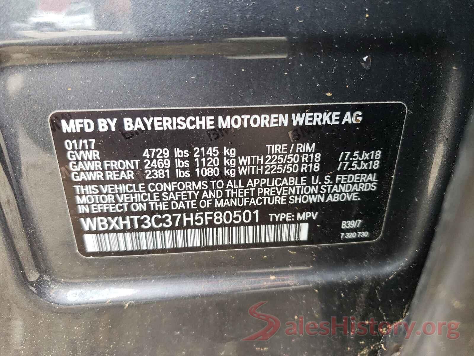 WBXHT3C37H5F80501 2017 BMW X1